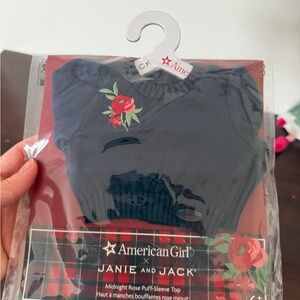 American Girl + Janie & Jack Navy Puff-Sleeve Top with Rose Embroidery